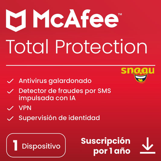 McAfee Total Protection para 1 Dispositivo – Antivirus Avanzado y Protección de Privacidad