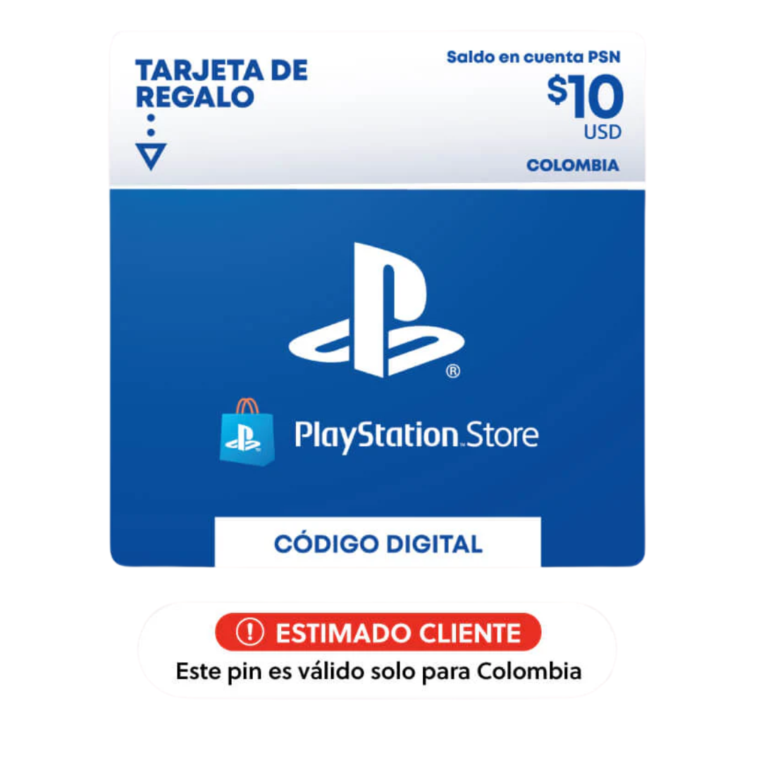Tarjeta de Regalo PS Store 10 USD – Agrega Fondos para Juegos, Películas y Suscripciones (Colombia)
