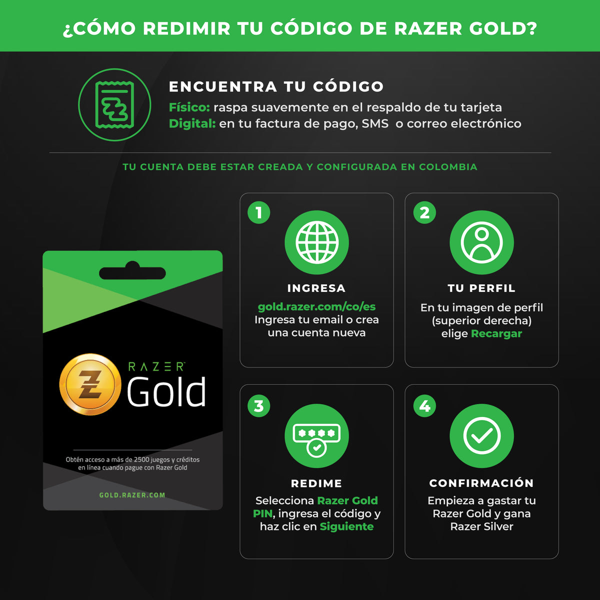 Razer Gold 17,850 COP – Crédit instantané pour les jeux, le contenu en jeu et les récompenses exclusives