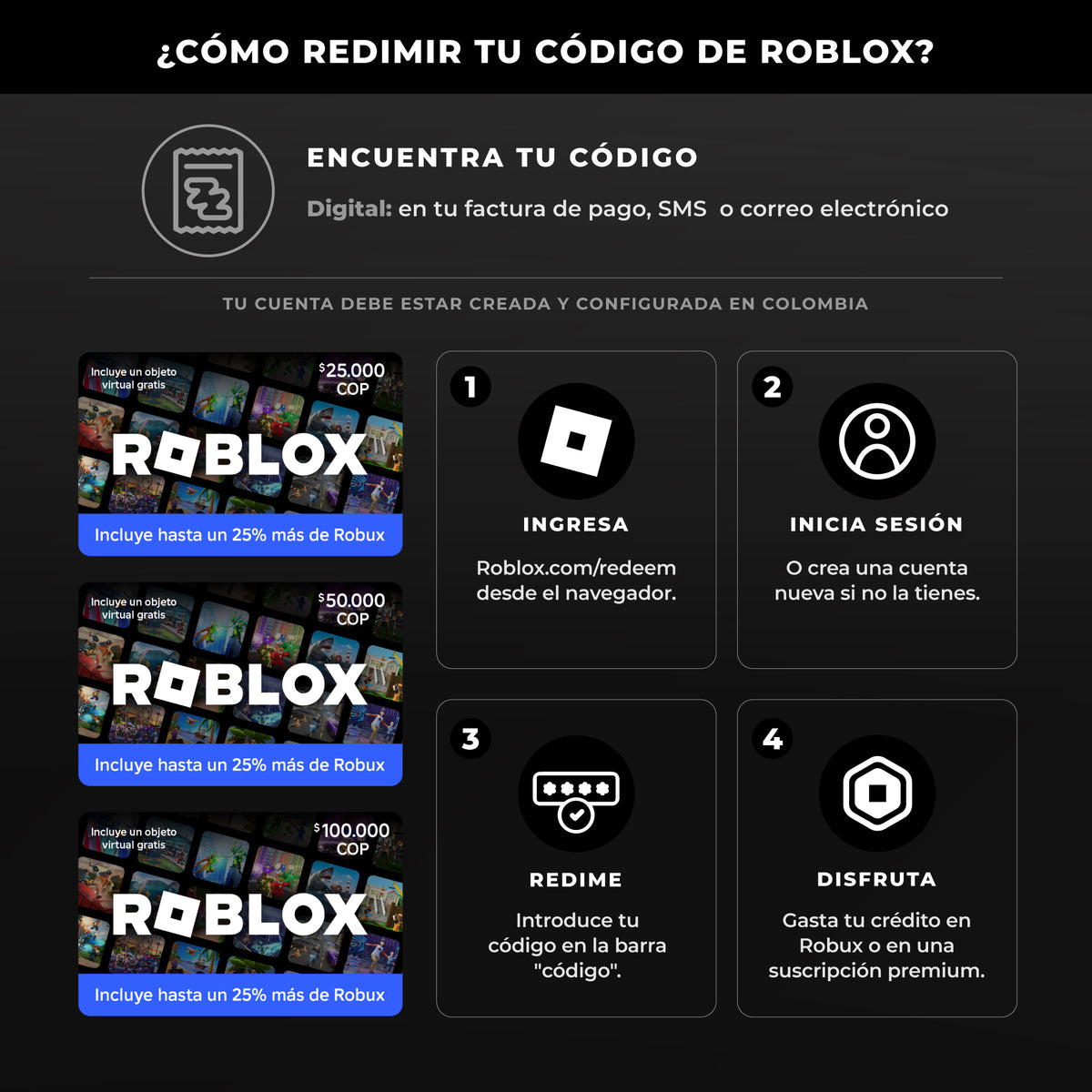 Pin Digital Roblox $100.000 – Obtén un 25% Más de Robux y Recompensas Exclusivas