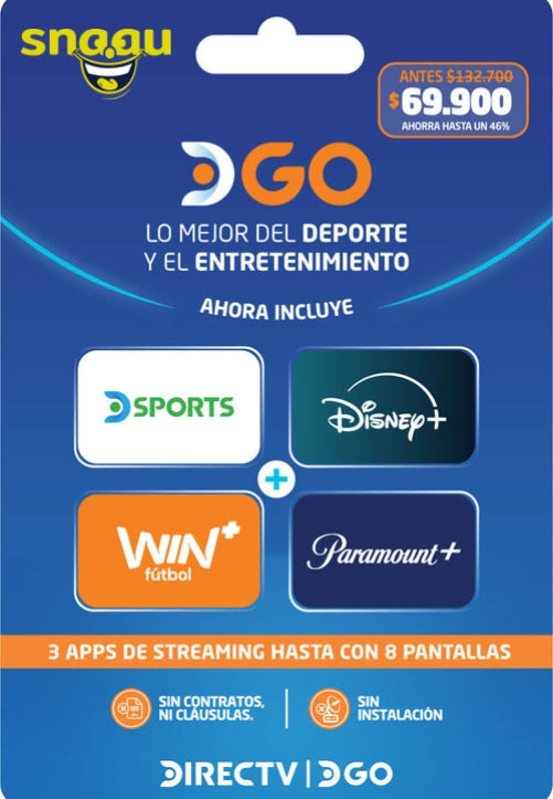 Tarjeta DIRECTV GO 69.900 – Disney+, Paramount+ y Win Sports en una sola cuenta