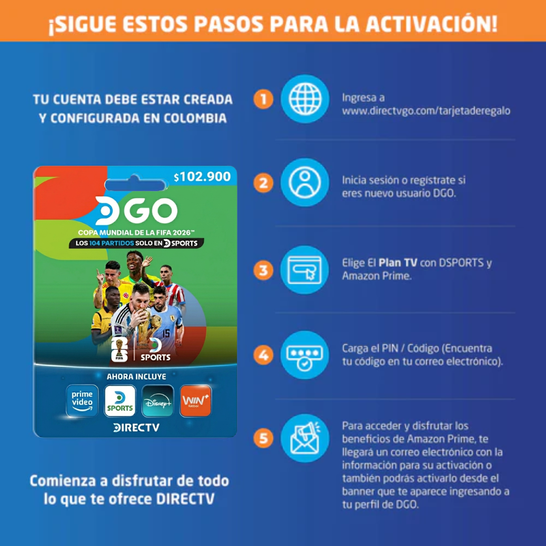 Tarjeta DIRECTV GO 102.900 – TV en Vivo, Deportes, Películas y Series On Demand