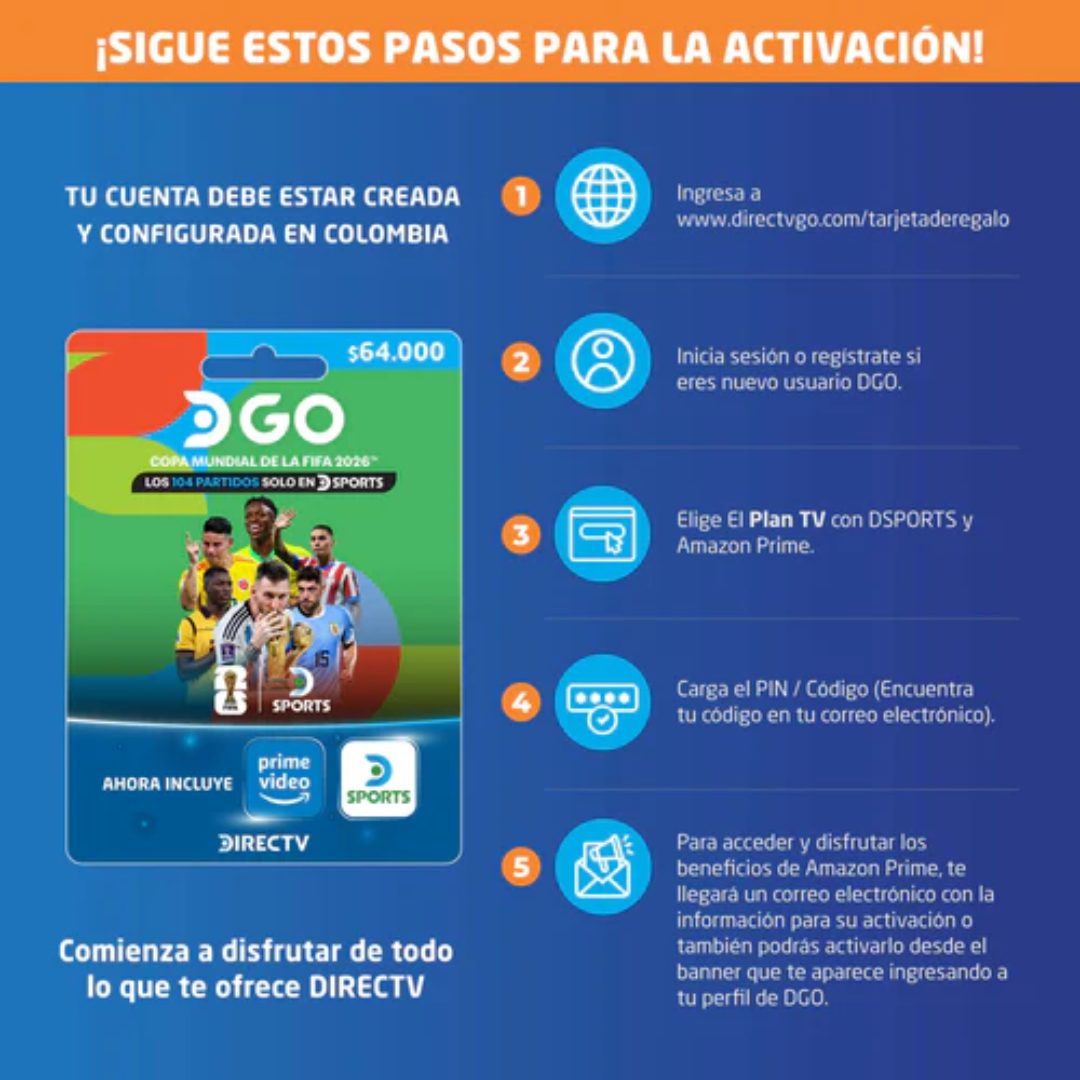 Tarjeta DIRECTV GO 64.000 – TV en Vivo, Deportes, Películas y Series On Demand