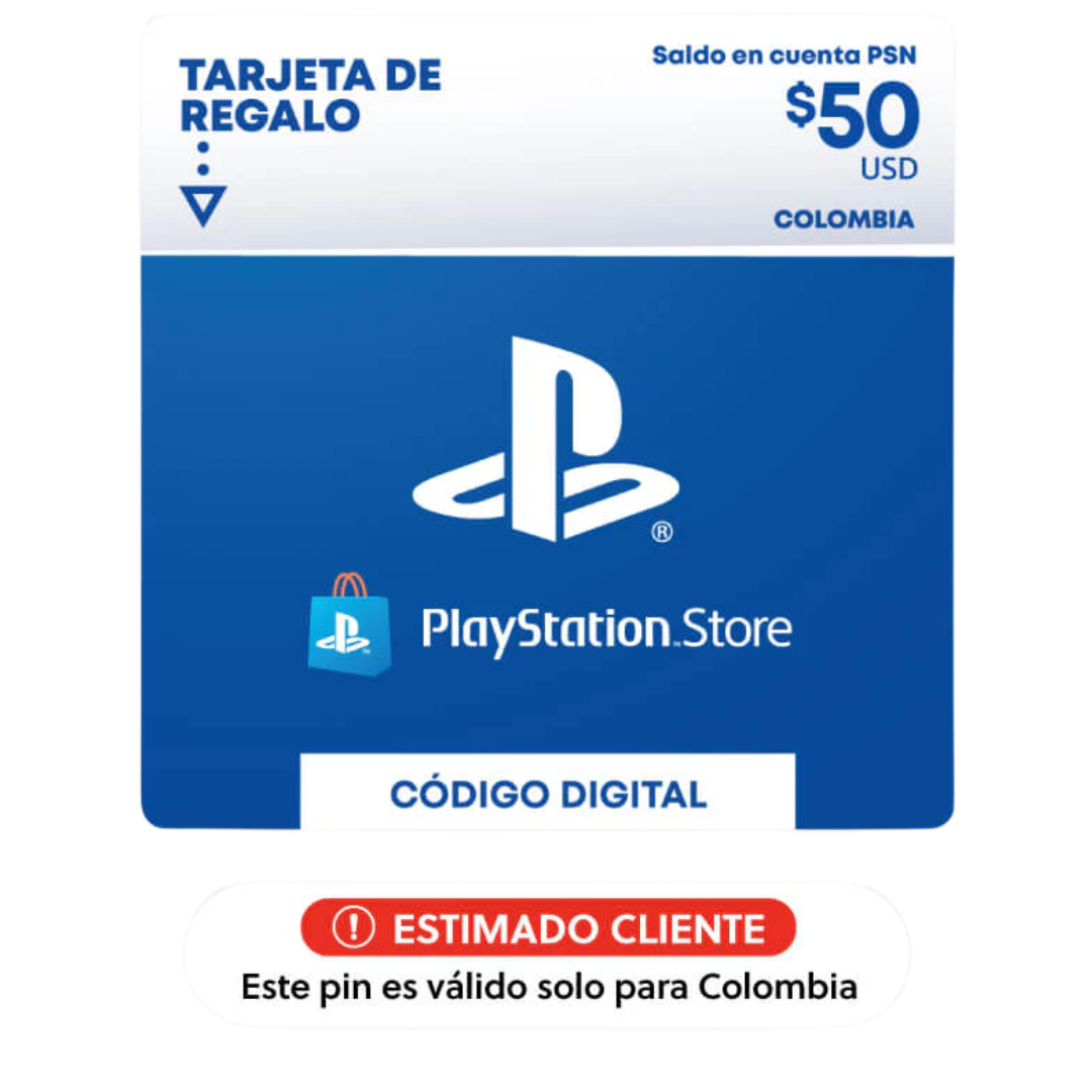 Tarjeta de Regalo PS Store 50 USD – Agrega Fondos para Juegos, Películas y Suscripciones (Colombia)